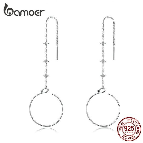 bamoer circle long chain earrings for women 925 stelring silver geometric round dangle earring female fashion jewelry bse131 cx200628, Golden