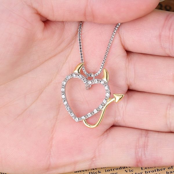 love heart accent devil heart pendant necklaces jewelry for women summer decoration with box chains, Silver
love heart accent devil heart pendant necklaces jewelry for women summer decoration with box chains, Silver
