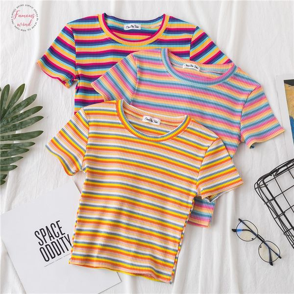 summer graphic tees women ulzzang short sleeve t shirt korean rainbow stripes t shirts harajuku casual o neck crop top, White
summer graphic tees women ulzzang short sleeve t shirt korean rainbow stripes t shirts harajuku casual o neck crop top, White
