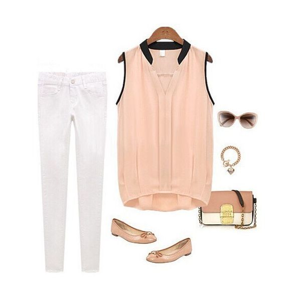 new summer style vogue women sleeveless v-neck slim fitted shirts casual office lady white pink blouse tees
new summer style vogue women sleeveless v-neck slim fitted shirts casual office lady white pink blouse tees