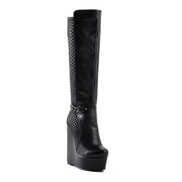 women's winter high wedge heels fashion knee high boots handmade soft leather for wedding party dress women boots plus size, Black
women's winter high wedge heels fashion knee high boots handmade soft leather for wedding party dress women boots plus size, Black