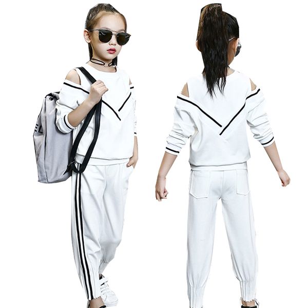 spring autumn white girls sport suit for girl shoulder off kids suit set casual two-piece tracksuit children clothing
spring autumn white girls sport suit for girl shoulder off kids suit set casual two-piece tracksuit children clothing