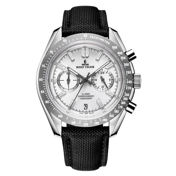 

2020 reef tiger/rt mens designer sport watches calfskin nylon strap 316l steel luminous waterproof chronograph watch men rga3033, Slivery;brown