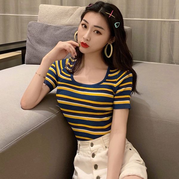 women streetwear harajuku t-shirt casual short sleeve o neck striped t shirt fashion slim t shirt, White
women streetwear harajuku t-shirt casual short sleeve o neck striped t shirt fashion slim t shirt, White