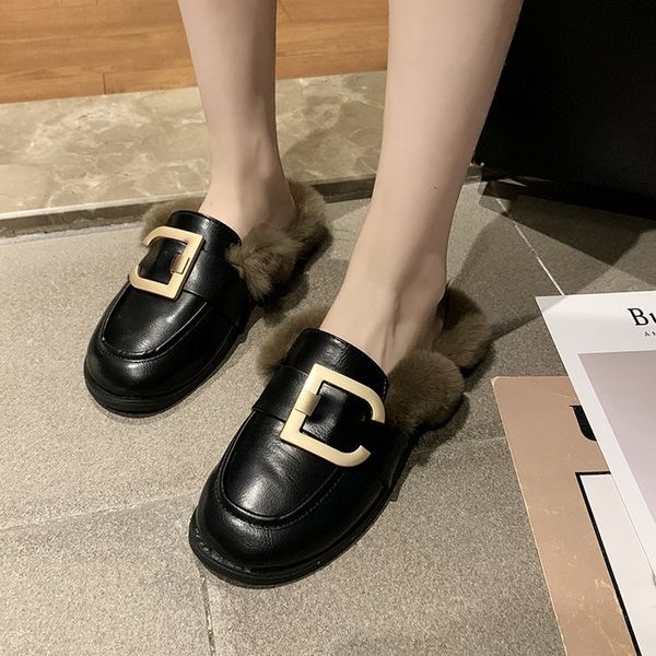 fashion metal decorative mules shoes women 2019 winter new pu round head furry thick warm and comfortable flat shoes women, Black
fashion metal decorative mules shoes women 2019 winter new pu round head furry thick warm and comfortable flat shoes women, Black