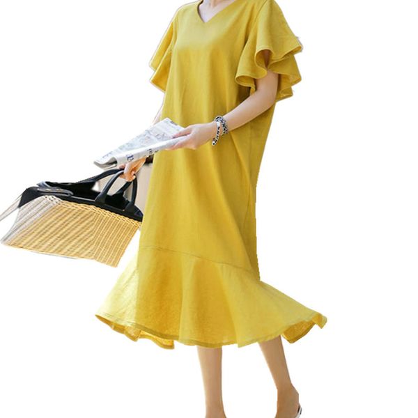 Fashion Butterfly Sleeve Cotton Linen Loose Summer Dress Korean Design Ruffles V -Neck Lady Shirt Dress Women Casual Dress
Fashion Butterfly Sleeve Cotton Linen Loose Summer Dress Korean Design Ruffles V -Neck Lady Shirt Dress Women Casual Dress