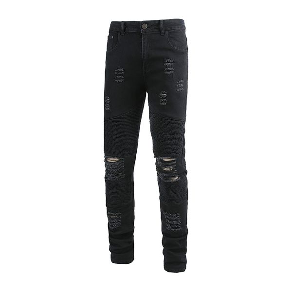 men's jeans sokotoo holes ripped pleated biker for motorcycle black stretch denim slim skinny pants, Blue
men's jeans sokotoo holes ripped pleated biker for motorcycle black stretch denim slim skinny pants, Blue