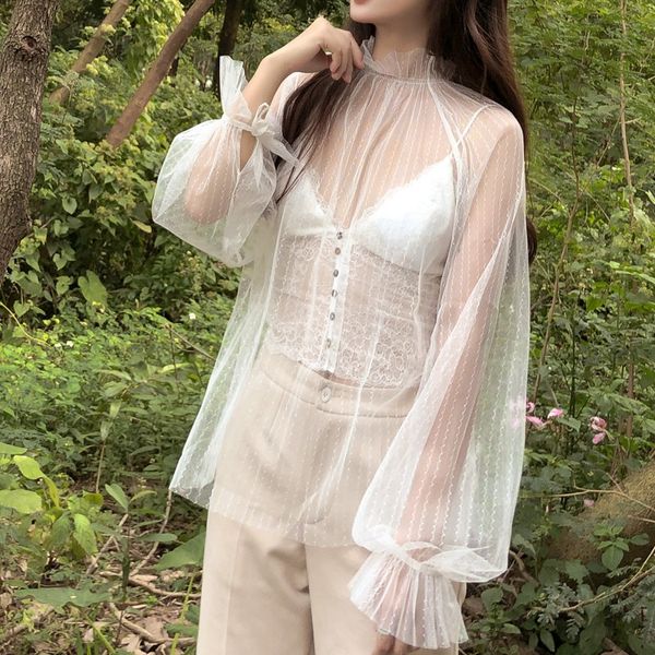 lady lace mesh blouses women transparent bottoming shirt female shirt hollow long sleeves inside perspective blouse, White
lady lace mesh blouses women transparent bottoming shirt female shirt hollow long sleeves inside perspective blouse, White