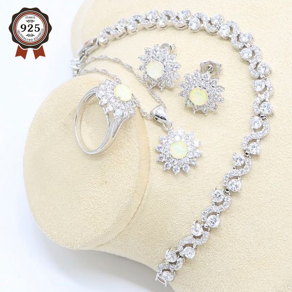 flower shape white opal necklace pendant ring stud earrings 925 silver jewelry set for women zircon bracelet gift box, Slivery;golden
flower shape white opal necklace pendant ring stud earrings 925 silver jewelry set for women zircon bracelet gift box, Slivery;golden