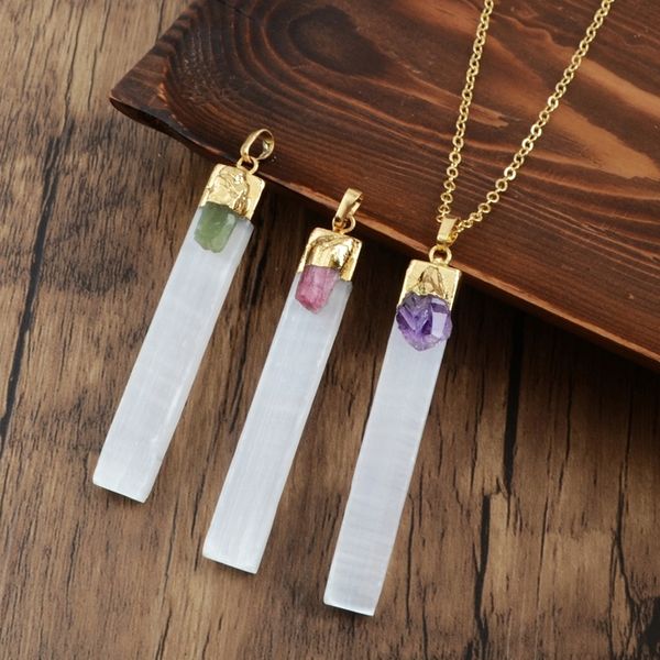handmade rectangle gild selenite stone with natural amethysts tourmaline pendants 18inch women necklace gifts dropship g1805, Silver
handmade rectangle gild selenite stone with natural amethysts tourmaline pendants 18inch women necklace gifts dropship g1805, Silver