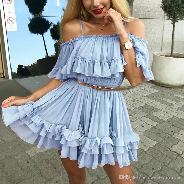 2019 new princess dress chiffon summer dresses women ruffle pleated short dress blue elegant holiday loose beach mini dress, Black;gray
2019 new princess dress chiffon summer dresses women ruffle pleated short dress blue elegant holiday loose beach mini dress, Black;gray