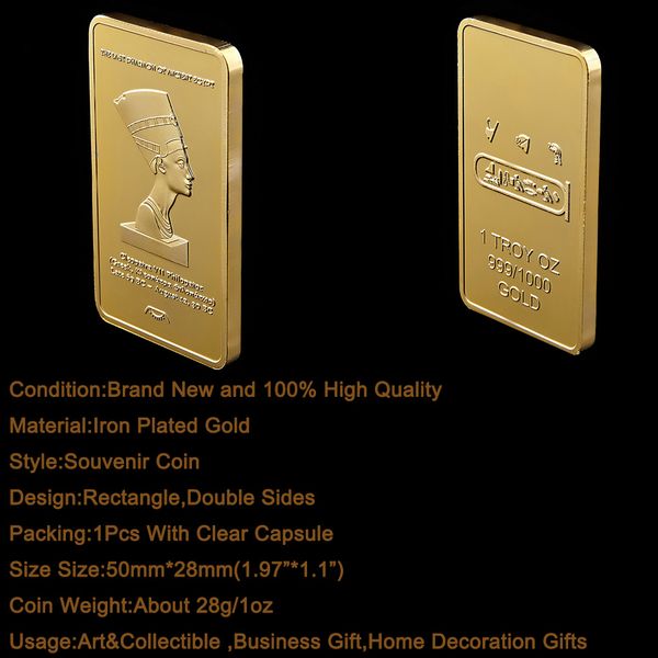 10pcs Wholesale Replica Gold Bullion Egypt Queen Cleopatra VII Philopator Pyramid 1 Troy OZ 999/1000 Gold Bars 50*28*3mm Coins Collectibles
10pcs Wholesale Replica Gold Bullion Egypt Queen Cleopatra VII Philopator Pyramid 1 Troy OZ 999/1000 Gold Bars 50*28*3mm Coins Collectibles