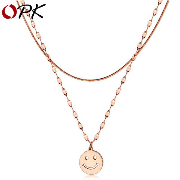 opk korean version cute smiling face expression pendant fashion simple titanium steel rose gold double clavicle necklace, Silver
opk korean version cute smiling face expression pendant fashion simple titanium steel rose gold double clavicle necklace, Silver
