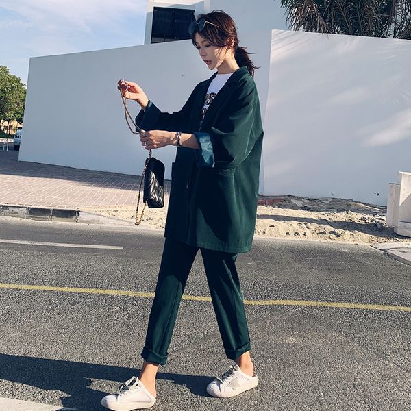 set female 2019 fashion new women's suit korean version of the large size loose suit jacket nine points wide leg pants two-piece, White;black
set female 2019 fashion new women's suit korean version of the large size loose suit jacket nine points wide leg pants two-piece, White;black