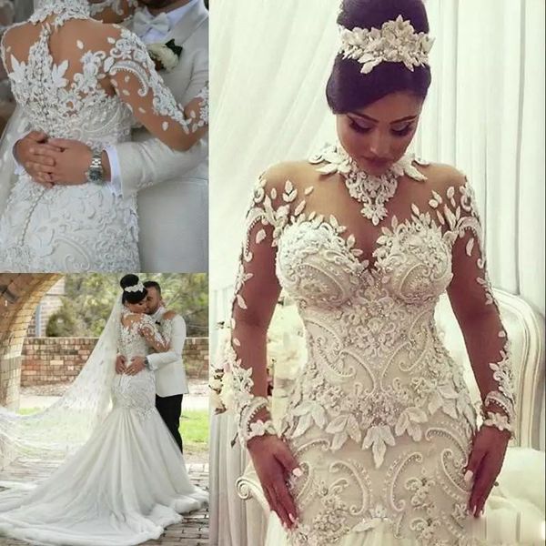 high neck mermaid wedding dresses girls sheath long sleeves bride bridal gowns lace appliques beach sheath column customize made plus size, White
high neck mermaid wedding dresses girls sheath long sleeves bride bridal gowns lace appliques beach sheath column customize made plus size, White