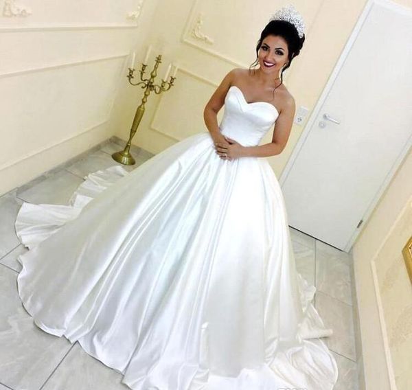 plain satin 2019 simple ball gown wedding dresses saudi arabic sweetheart floor length princess vestidos backless wedding party gowns, White
plain satin 2019 simple ball gown wedding dresses saudi arabic sweetheart floor length princess vestidos backless wedding party gowns, White