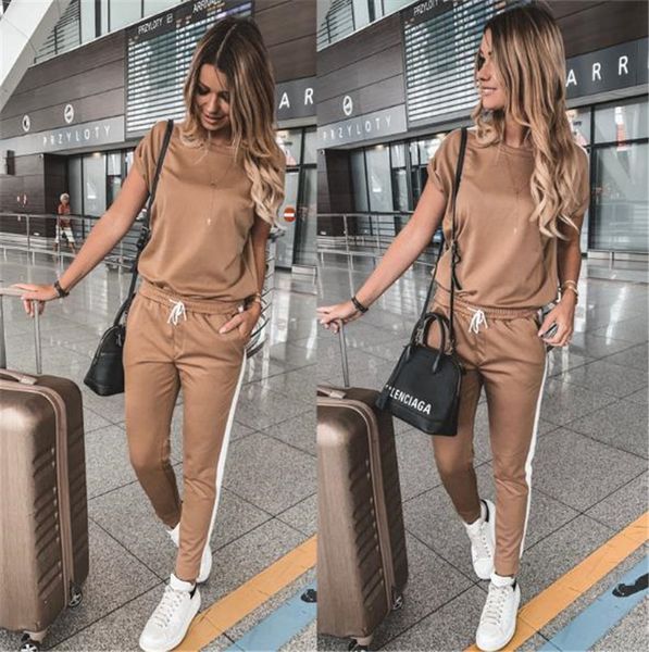 contrast color women designer tracksuits casual khaki short sleeve crew neck two piece pants ladies summer suits, Gray
contrast color women designer tracksuits casual khaki short sleeve crew neck two piece pants ladies summer suits, Gray