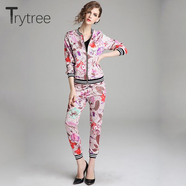 trytree spring women silky print two piece set casual o-neck zipper + pants elastic waist female suit set thin 2 piece, White
trytree spring women silky print two piece set casual o-neck zipper + pants elastic waist female suit set thin 2 piece, White
