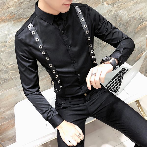 camisa masculina straps decoration men shirts long sleeve slim fit tuxedo business casual shirt men solid party shirts, White;black
camisa masculina straps decoration men shirts long sleeve slim fit tuxedo business casual shirt men solid party shirts, White;black
