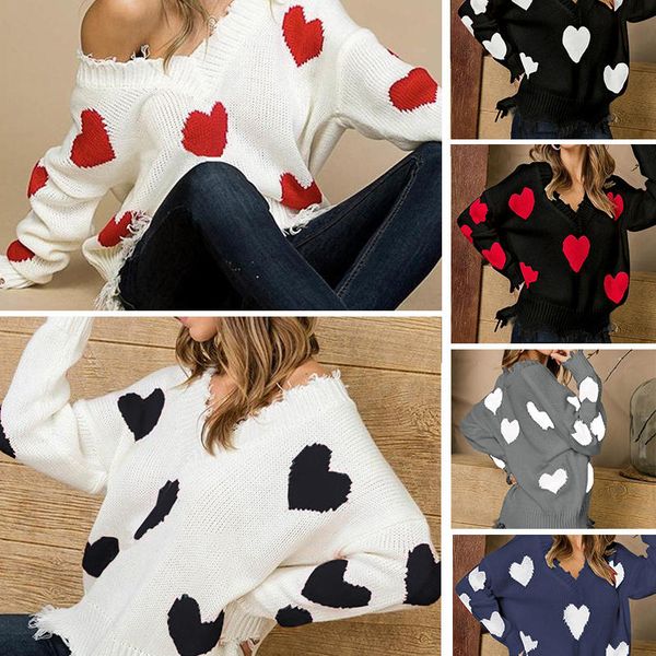 womens leisure loose oversize heart printing long sleeve baggy off shoulder pullover knitted sweater, White;black
womens leisure loose oversize heart printing long sleeve baggy off shoulder pullover knitted sweater, White;black