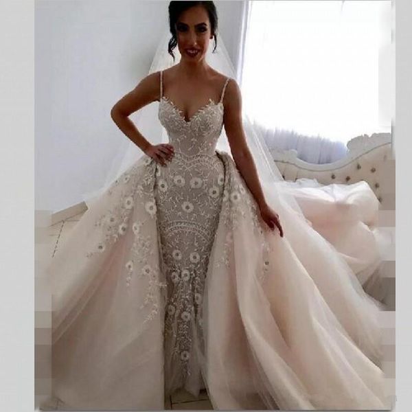 overskirts wedding dresses with spaghetti straps embroidery handmade flowers vintage mermaid wedding gowns long train gorgeous bridal dress, White
overskirts wedding dresses with spaghetti straps embroidery handmade flowers vintage mermaid wedding gowns long train gorgeous bridal dress, White