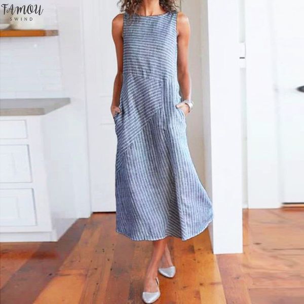 women summer dress casual striped sleeveless dress crew neck linen pocket long dresses fashion summer beach dress 2020 vestidos, Black;gray
women summer dress casual striped sleeveless dress crew neck linen pocket long dresses fashion summer beach dress 2020 vestidos, Black;gray