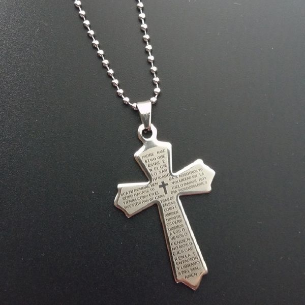vintage cross pendant necklace men women stainless steel long chain necklace ethnic prayer scripture cross pendant retro jewelry, Silver
vintage cross pendant necklace men women stainless steel long chain necklace ethnic prayer scripture cross pendant retro jewelry, Silver