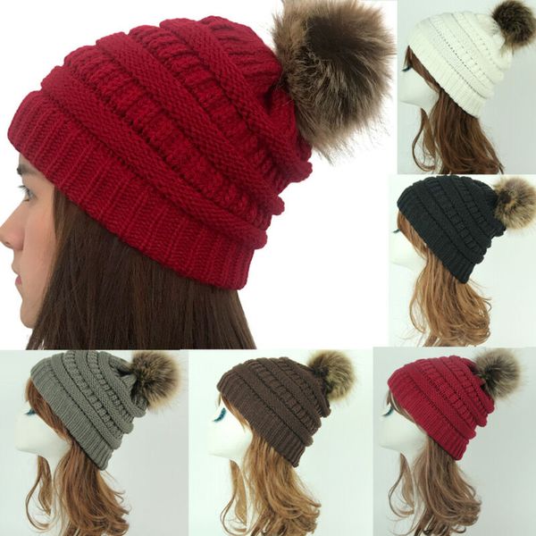 

Fashion Casual Hats Bubble Knit Unisex Women Baggy Beanie Pom Hat Lady Winter Warm Crochet Knitted Ski Cap Ponytail Plain