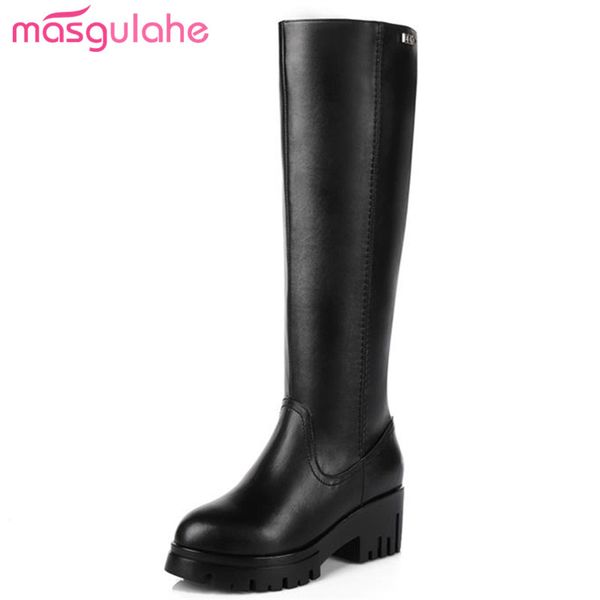 masgulahe womens shoes knee high boots platform round toe genuine leather boots zipper thick heels comfortable winter, Black 
masgulahe womens shoes knee high boots platform round toe genuine leather boots zipper thick heels comfortable winter, Black