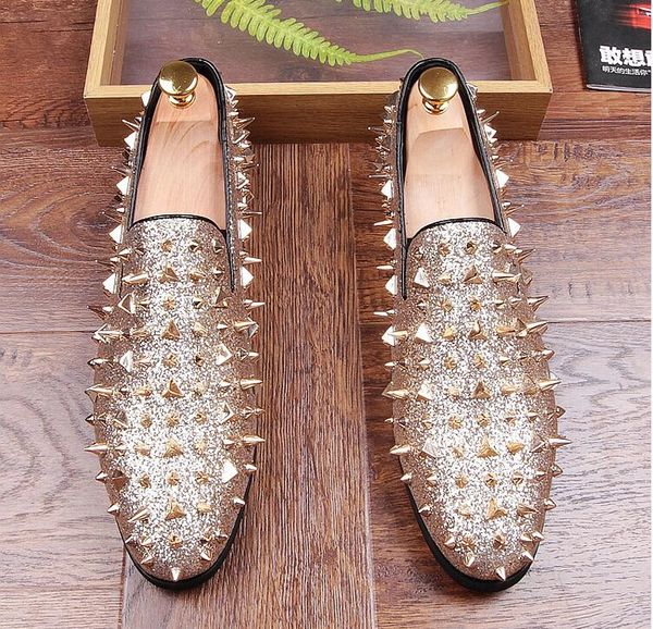 2019 new luxury men's fashion casual shoes gold/red glitter leisure slip on rivets loafers shoes man party weeding dress shoes axx256, Black
2019 new luxury men's fashion casual shoes gold/red glitter leisure slip on rivets loafers shoes man party weeding dress shoes axx256, Black