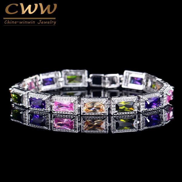 cwwzircons fashion women wedding wristband silver color princess cut square cubic zirconia crystal multi color bracelet cb097, Black
cwwzircons fashion women wedding wristband silver color princess cut square cubic zirconia crystal multi color bracelet cb097, Black
