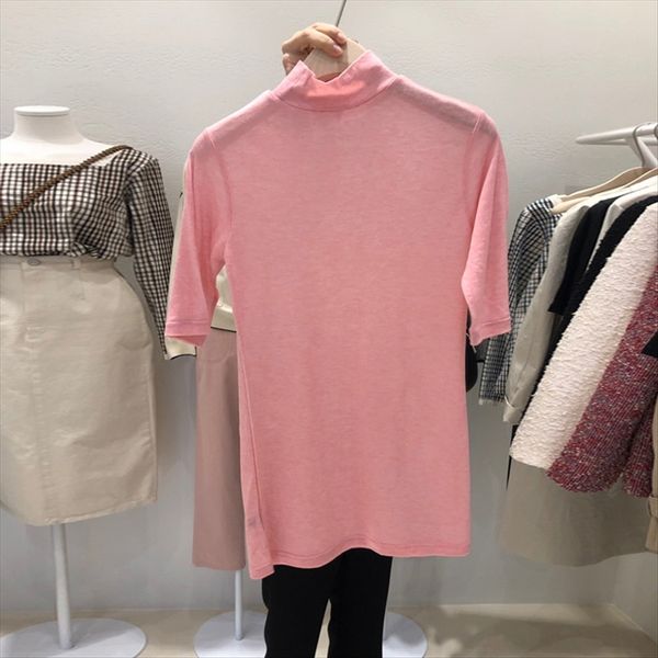 east gate 2020 elegant high collar micro transparent t-shirt female solid color slim t-shirt simple top, White
east gate 2020 elegant high collar micro transparent t-shirt female solid color slim t-shirt simple top, White