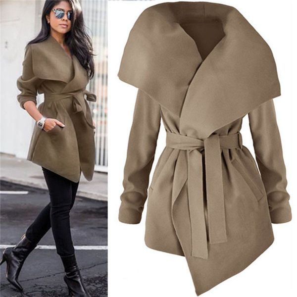 naiveroo fashion women ladies winter trench coat warm turn-down collar solid color overcoat with belt slim outerwear 6q0517, Tan;black
naiveroo fashion women ladies winter trench coat warm turn-down collar solid color overcoat with belt slim outerwear 6q0517, Tan;black