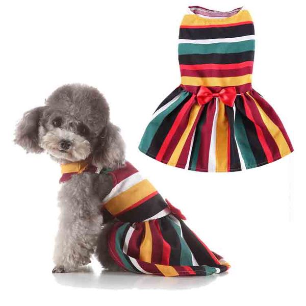 pet dogs cats clothes cat gauze skirt pet vest apparel bowknot dress pet cats spring summer dress cotton dress rainbow stripe skirt