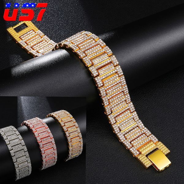 us7 micro crystal miami watch link chain bracelets for men yellow gold iced out link chain hip hop rapper white bracelet jewelry, Black
us7 micro crystal miami watch link chain bracelets for men yellow gold iced out link chain hip hop rapper white bracelet jewelry, Black