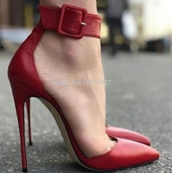 women new wine red leather buckle strap sandals shoes pointed toe concise style stiletto heel sandals pumps lady real p, Black
women new wine red leather buckle strap sandals shoes pointed toe concise style stiletto heel sandals pumps lady real p, Black