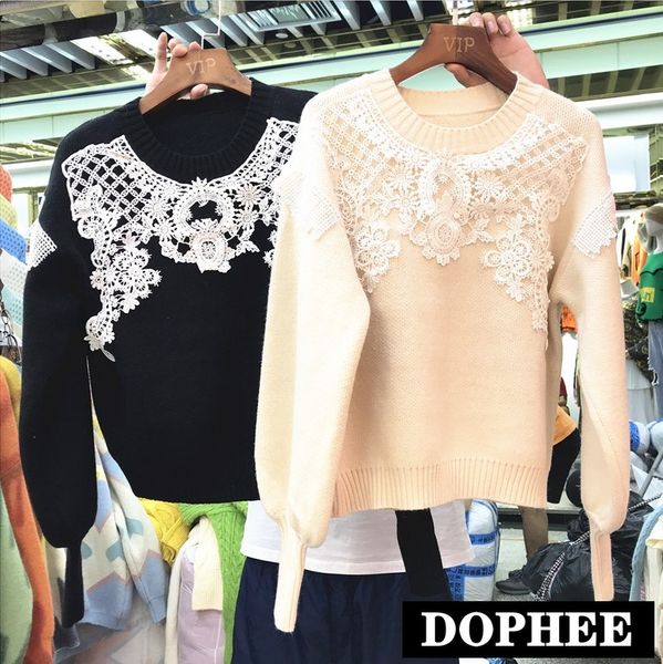 autumn and winter short sweater loose knitwear woman 2019 new korean lace stitched knitted shirt round-neck sweaters, White;black
autumn and winter short sweater loose knitwear woman 2019 new korean lace stitched knitted shirt round-neck sweaters, White;black