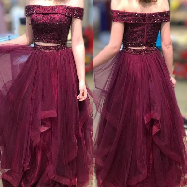 2019 burgundy two piece a line prom gown with pearls appliques bateau ruffled evening gowns girls party formal gowns, Black
2019 burgundy two piece a line prom gown with pearls appliques bateau ruffled evening gowns girls party formal gowns, Black