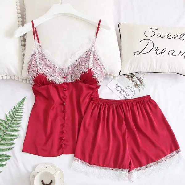 2019 clothes sleeveless satin lace sleepwear women pajamas set 2pcs with chest pads, Black;red
2019 clothes sleeveless satin lace sleepwear women pajamas set 2pcs with chest pads, Black;red
