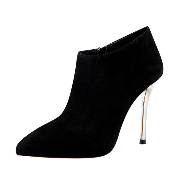86632 european and american fashion simple thin heel super high heel womens boots pointy suede night club show thin and nude boots, Black
86632 european and american fashion simple thin heel super high heel womens boots pointy suede night club show thin and nude boots, Black