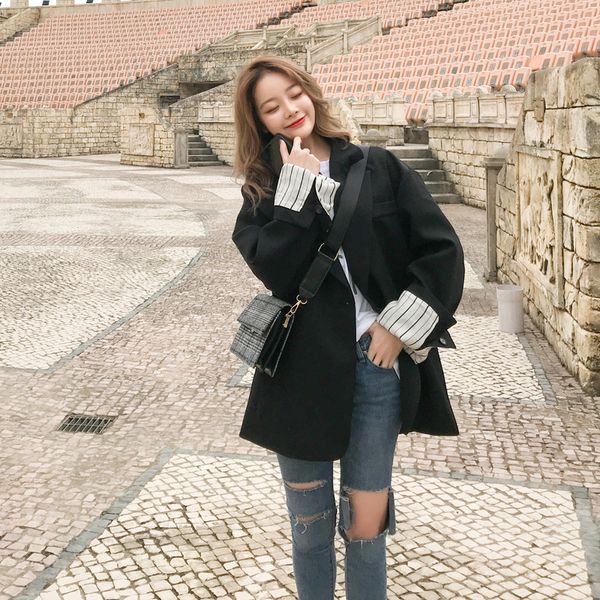 spring suit black net red chic small suit jacket women's medium and long korean version of loose leisure student trend, White;black
spring suit black net red chic small suit jacket women's medium and long korean version of loose leisure student trend, White;black
