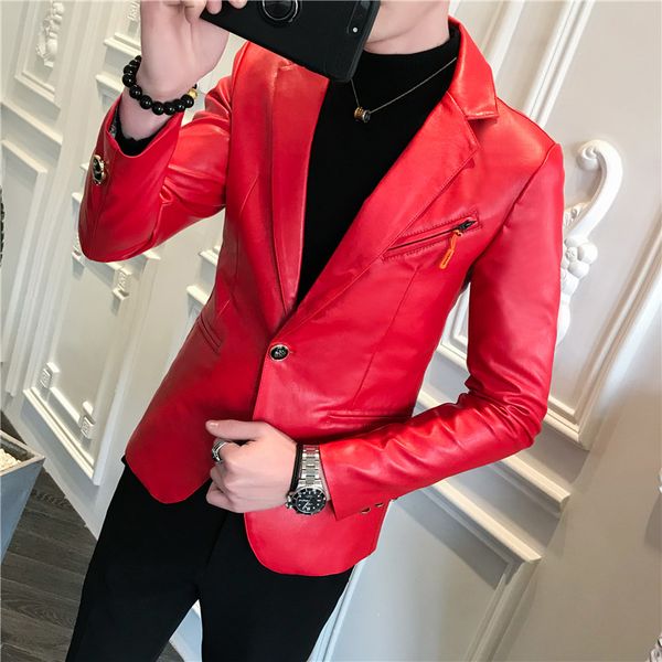 men's suits & blazers men leather blazer black red 2021 fashion designer jackets homme club outfit jacket coat veste, White;black
men's suits & blazers men leather blazer black red 2021 fashion designer jackets homme club outfit jacket coat veste, White;black