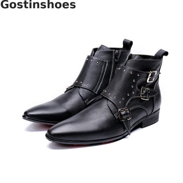 men boots black genuine leather buckle straps short boots pointed toe zip men work daily wear autumn winter ankle
men boots black genuine leather buckle straps short boots pointed toe zip men work daily wear autumn winter ankle