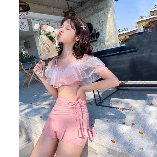 split swim female spring bath suit fairy fan ins style two-piece suit cute slim belly-covering swimsuit, White;black
split swim female spring bath suit fairy fan ins style two-piece suit cute slim belly-covering swimsuit, White;black