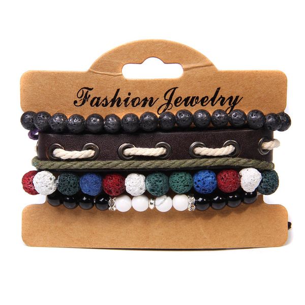 4pcs/set multi-layer bracelet natural lava volcanic stone beads bracelet men fashion brown leather braided jewelry gift, Black
4pcs/set multi-layer bracelet natural lava volcanic stone beads bracelet men fashion brown leather braided jewelry gift, Black