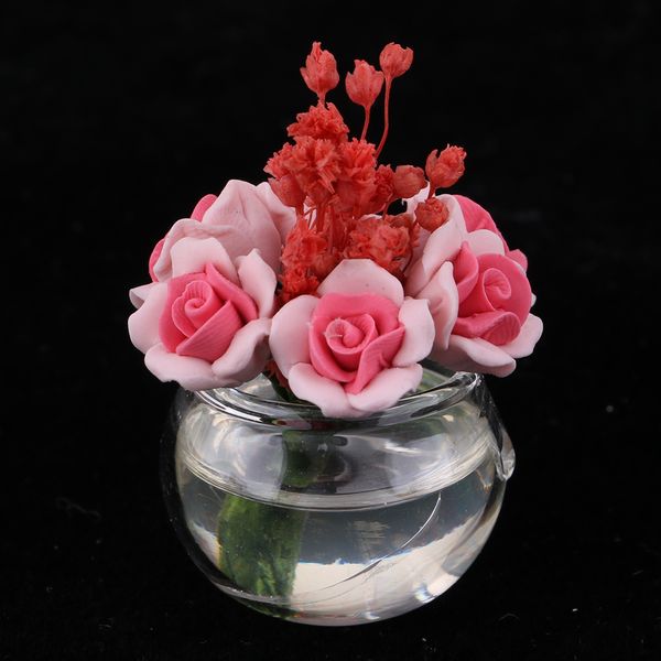 1/12 Dollhouse Miniature Small Red Plant Rose Flower Arrangement Brown