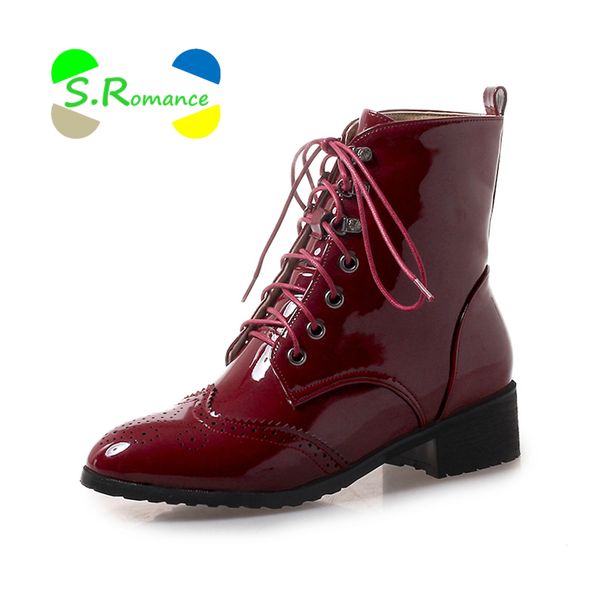s.romance women ankle boots woman shoes square heels patent pu upper round toe lace up cut outs 2018 new design sb219, Black
s.romance women ankle boots woman shoes square heels patent pu upper round toe lace up cut outs 2018 new design sb219, Black