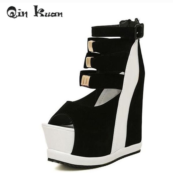 qin kuan women ultra high heels nightclub european ladies wedge peep toe sandals women buckle strap sandals shoes size 34-39, Black
qin kuan women ultra high heels nightclub european ladies wedge peep toe sandals women buckle strap sandals shoes size 34-39, Black