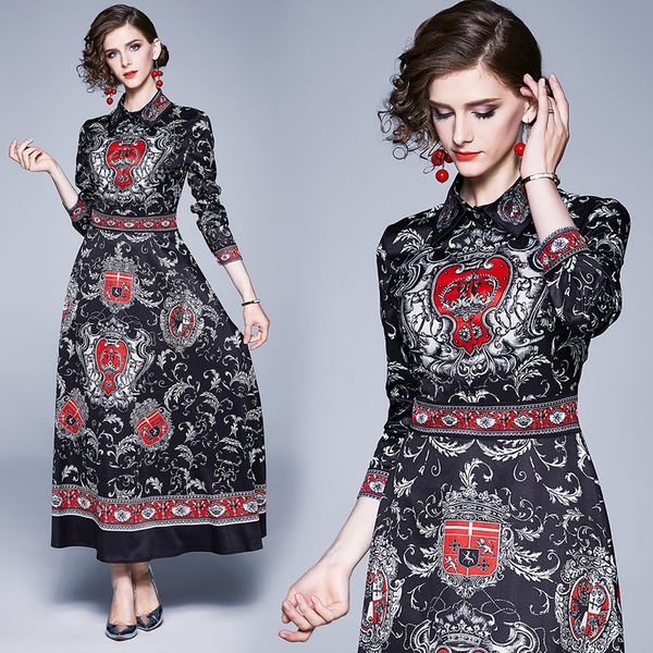 new style women's dress european and american printed long sleeve waistband dress long skirt, Black;gray
new style women's dress european and american printed long sleeve waistband dress long skirt, Black;gray