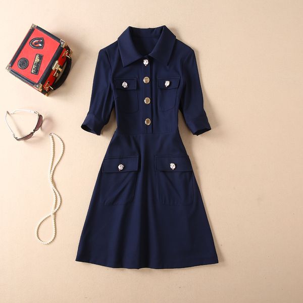 milan runway dresses 2018 spring lapel neck 1/2 sleeve button panelled designer dress brand same style dress 022004, Black
milan runway dresses 2018 spring lapel neck 1/2 sleeve button panelled designer dress brand same style dress 022004, Black